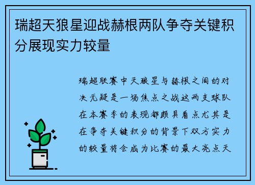 瑞超天狼星迎战赫根两队争夺关键积分展现实力较量
